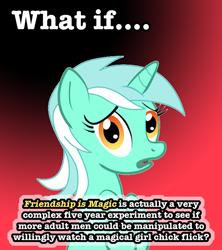 Size: 576x648 | Tagged: safe, lyra heartstrings, pony, unicorn, equestria girls, rainbow rocks, conspiracy lyra, exploitable meme, female, green coat, horn, looking at you, mare, meme, open mouth, silly, simple background, solo, text, two toned mane