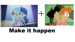 Size: 876x494 | Tagged: safe, screencap, bon bon, lyra heartstrings, sweetie drops, equestria girls, rainbow rocks, amy wong, futurama, make it happen, meme, philip j. fry, put your head on my shoulder