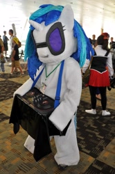 Size: 2848x4288 | Tagged: safe, dj pon-3, vinyl scratch, human, convention, cosplay, fursuit, irl, irl human, otakon, photo, turntable