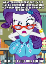 Size: 600x828 | Tagged: safe, edit, edited screencap, screencap, apple bloom, rarity, sweetie belle, better together, equestria girls, happily ever after party, happily ever after party: rarity, caption, cyoa, glasses, image macro, text