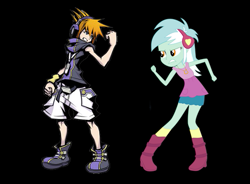 Size: 537x396 | Tagged: safe, lyra heartstrings, equestria girls, rainbow rocks, comparison, headphones, sakuraba neku, the world ends with you