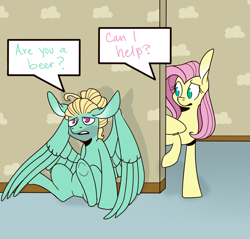 Size: 1280x1224 | Tagged: artist needed, safe, fluttershy, zephyr breeze, pegasus, pony, 4chan, against wall, alcoholism, dialogue, drawthread, floppy ears, ponified, sitting, speech bubble, wolverine, x-men