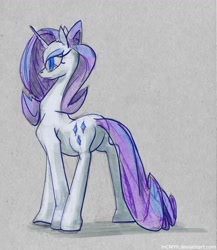 Size: 1127x1300 | Tagged: safe, artist:incmyk, rarity, pony, unicorn, butt, cutie mark, female, gray background, mare, plot, simple background, solo, traditional art