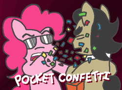 Size: 424x313 | Tagged: safe, artist:threetwotwo32232, filthy rich, pinkie pie, earth pony, pony, confetti, dale gribble, king of the hill, parody, pocket confetti, pocket sand, sunglasses