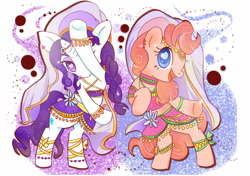 Size: 2480x1748 | Tagged: safe, artist:kumikoponylk, derpibooru exclusive, pinkie pie, rarity, earth pony, pony, unicorn, spice up your life, belly dancer, duo, outfit, purple