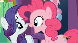 Size: 1661x925 | Tagged: safe, screencap, pinkie pie, rarity, pony, unicorn, celestial advice, boop, nose wrinkle, noseboop