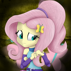 Size: 4000x4000 | Tagged: safe, artist:vicakukac200, fluttershy, equestria girls, friendship games, absurd resolution, alternate hairstyle, breasts, clothes, female, hairclip, looking away, solo