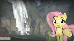 Size: 1920x1080 | Tagged: safe, artist:cutthroadstreak, fluttershy, pegasus, pony, 3d, solo, source filmmaker, waterfall