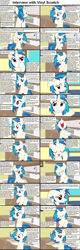 Size: 1282x4018 | Tagged: safe, dj pon-3, vinyl scratch, pony, unicorn, comic:celestia's servant interview, caption, comic, female, floppy ears, interview, mare, sandwich, scrunchy face, solo