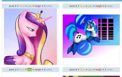 Size: 585x372 | Tagged: safe, dj pon-3, princess cadance, vinyl scratch, alicorn, pony, unicorn, dat butt, derpibooru, exploitable meme, juxtaposition, juxtaposition win, meme, meta