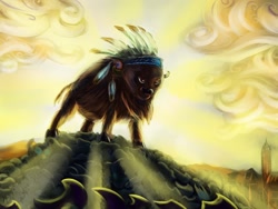 Size: 1584x1188 | Tagged: dead source, safe, artist:viwrastupr, chief thunderhooves, buffalo, backlighting, male, solo