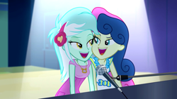 Size: 1280x720 | Tagged: safe, screencap, bon bon, lyra heartstrings, sweetie drops, equestria girls, rainbow rocks, cheek squish, female, lesbian, lyrabon, shipping