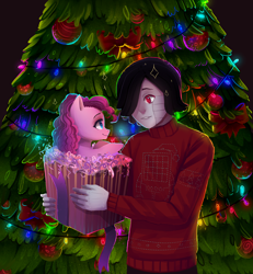 Size: 3700x4000 | Tagged: safe, artist:guddoshy, pinkie pie, pony, box, christmas tree, mettaton, mettaton ex, pony in a box, present, tree, undertale