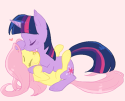 Size: 559x451 | Tagged: safe, artist:baekgup, derpibooru import, fluttershy, twilight sparkle, pegasus, pony, unicorn, blushing, cute, cutie mark, female, heart, horn, kissing, lesbian, lying on top of someone, shipping, simple background, smiling, twishy, wingless