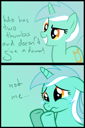 Size: 600x900 | Tagged: safe, artist:dmtb, lyra heartstrings, pony, unicorn, comic, female, hand, horn, mare