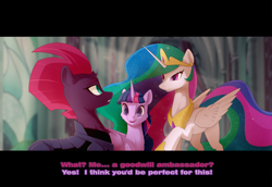 Size: 3504x2412 | Tagged: safe, artist:batonya12561, princess celestia, tempest shadow, twilight sparkle, twilight sparkle (alicorn), alicorn, pony, unicorn, my little pony: the movie, female, mare, throne room