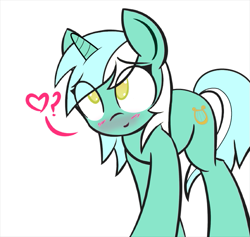 Size: 633x600 | Tagged: safe, artist:manicpanda, edit, lyra heartstrings, pony, unicorn, blushing, colored pupils, cute, heart, looking at you, lyrabetes, simple background, smiling, solo, white background