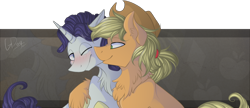 Size: 1000x433 | Tagged: safe, artist:mrgdog, applejack, applejack (male), elusive, rarity, earth pony, pony, unicorn, applelusive, female, gay, half r63 shipping, lesbian, male, rarijack, rule 63, shipping