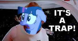 Size: 307x164 | Tagged: safe, artist:gnp foehammer, derpibooru import, screencap, twilight sparkle, twilight sparkle (alicorn), alicorn, pony, the cutie map, admiral ackbar, female, floppy ears, frown, it's a trap, mare, meme, open mouth, star wars, wide eyes