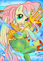 Size: 1024x1453 | Tagged: safe, artist:kumikoponylk, fluttershy, pegasus, pony, aquaman, arthur curry, crossover, female, looking at you, solo, water
