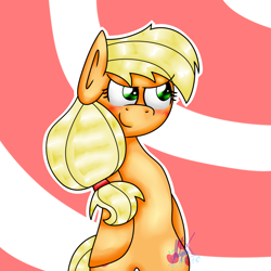 Size: 2500x2500 | Tagged: safe, artist:hurricanestarpegasus, applejack, earth pony, pony, bipedal, signature, smiling, solo, spiral