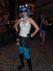 Size: 2448x3264 | Tagged: safe, dj pon-3, vinyl scratch, human, clothes, convention, cosplay, dragoncon, gloves, headphones, irl, irl human, photo