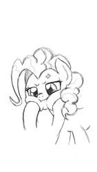 Size: 1080x1920 | Tagged: safe, artist:trickydick, pinkie pie, pony, annoyed, cross-popping veins, monochrome, offscreen character, sketch, squishy cheeks