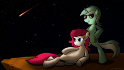 Size: 1366x768 | Tagged: safe, artist:sir-dangereaux, lyra heartstrings, oc, oc:phoe, pony, bipedal, dark, sunglasses