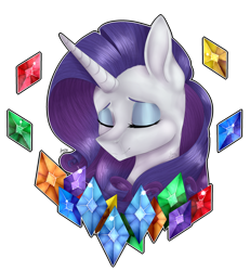 Size: 3056x3303 | Tagged: safe, artist:norrixcurral08, part of a set, rarity, pony, unicorn, bust, diamonds, eyes closed, portrait, signature, simple background, smiling, solo, transparent background