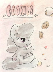 Size: 679x920 | Tagged: safe, artist:slightlyshade, octavia melody, earth pony, pony, cookie, solo, traditional art