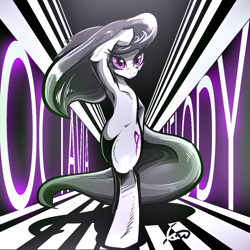 Size: 1000x1000 | Tagged: safe, artist:pupupu6000, octavia melody, earth pony, pony, action pose, black mane, female, gray coat, mare, solo