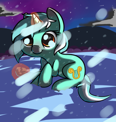 Size: 947x989 | Tagged: safe, artist:neuro, lyra heartstrings, pony, unicorn, magic, smiling, snow, snowball, snowfall, solo, telekinesis