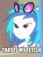 Size: 168x219 | Tagged: safe, dj pon-3, vinyl scratch, equestria girls, bedroom eyes, image macro, solo, that is my fetish