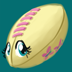 Size: 640x640 | Tagged: safe, artist:giantmosquitoponies, fluttershy, object pony, original species, american football, ball, barely pony related, flutterball, green background, inanimate tf, ponified, simple background, solo, transformation, what has science done