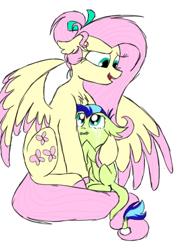 Size: 600x800 | Tagged: safe, artist:doodletheexpoodle, fluttershy, oc, oc:whistle tune, bat pony, pegasus, pony, colored wings, colored wingtips, crying, female, male, mother and child, mother and son, offspring, parent and child, parent:fluttershy, parent:soarin', parents:soarinshy, simple background, white background