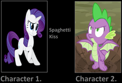 Size: 1427x972 | Tagged: safe, artist:bjtstudios, edit, edited screencap, screencap, rarity, spike, dragon, pony, unicorn, female, male, meme, shipping, sparity, straight