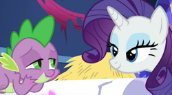 Size: 580x320 | Tagged: safe, screencap, rarity, spike, dragon, pony, unicorn, castle sweet castle, cropped, female, male