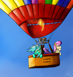 Size: 2350x2500 | Tagged: safe, artist:benjik, bon bon, lyra heartstrings, sweetie drops, earth pony, pony, unicorn, hot air balloon, newbie artist training grounds, windswept mane