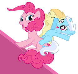 Size: 10000x9536 | Tagged: safe, artist:bronyvectors, bloo, noi, pinkie pie, earth pony, pony, a friend in deed, absurd resolution, bloodorable, cute, female, filly, noiabetes, ponies riding ponies, simple background, sliding, transparent background, vector