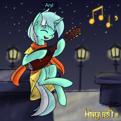 Size: 1000x1000 | Tagged: safe, artist:thattagen, lyra heartstrings, clothes, mandolin, music, musical instrument, solo