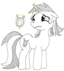 Size: 1799x2000 | Tagged: safe, artist:fimbulvinter, lyra heartstrings, pony, unicorn, crying, lyre, newbie artist training grounds, sad, solo, traditional art