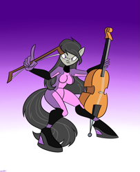 Size: 1497x1847 | Tagged: safe, artist:mofetafrombrooklyn, octavia melody, anthro, cello, musical instrument, solo, zero suit