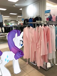 Size: 3024x4032 | Tagged: safe, photographer:undeadponysoldier, rarity, pony, unicorn, augmented reality, belk, clothes, female, gameloft, irl, mall, mare, photo, ponies in real life, robe, solo