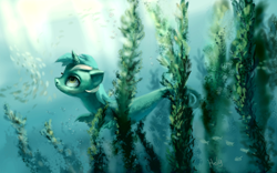 Size: 1280x800 | Tagged: safe, artist:holivi, lyra heartstrings, sea pony, seapony lyra, solo, species swap, underwater