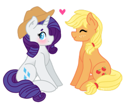 Size: 975x819 | Tagged: safe, artist:ivybrush, applejack, rarity, earth pony, pony, unicorn, accessory swap, female, lesbian, rarijack, shipping