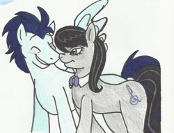 Size: 900x690 | Tagged: safe, artist:enigmaticfrustration, octavia melody, soarin', earth pony, pony, backwards cutie mark, crack shipping, female, male, shipping, soartavia, straight, traditional art