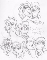 Size: 792x1009 | Tagged: safe, artist:enigmaticfrustration, octavia melody, soarin', earth pony, pony, crack shipping, female, male, monochrome, shipping, soartavia, straight, traditional art