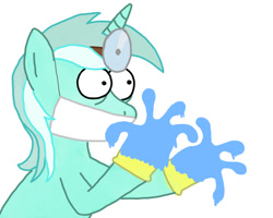 Size: 600x480 | Tagged: safe, artist:datfriskypickle, lyra heartstrings, pony, unicorn, bust, clothes, female, gloves, mare, rubber gloves, simple background, solo, spongebob squarepants, suds, white background