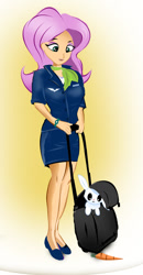 Size: 571x1101 | Tagged: safe, artist:ltrm35a2, angel bunny, fluttershy, human, carrot, clothes, food, humanized, luggage, stewardess