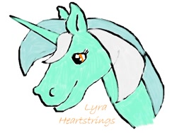 Size: 620x467 | Tagged: safe, artist:cimorene13, lyra heartstrings, pony, unicorn, female, green coat, horn, mare, solo, two toned mane